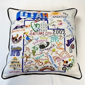 Catstudio Hand Embroidered 20x20 Pillow featuring Utah State EUC